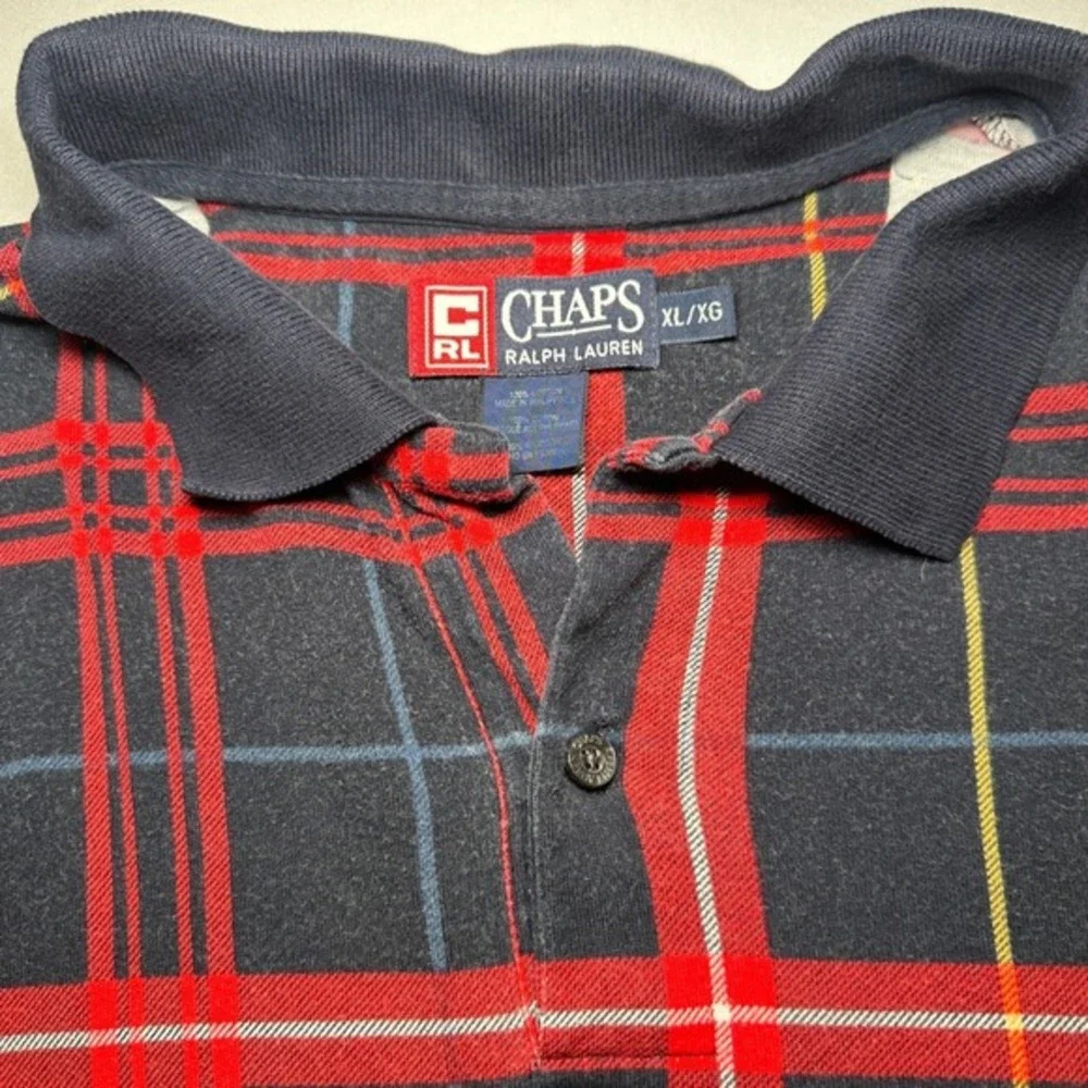 Vtg Chaps Ralph Lauren Polo Shirt Mens XL Red‎ Tartan Plaid Collared 90s Golf